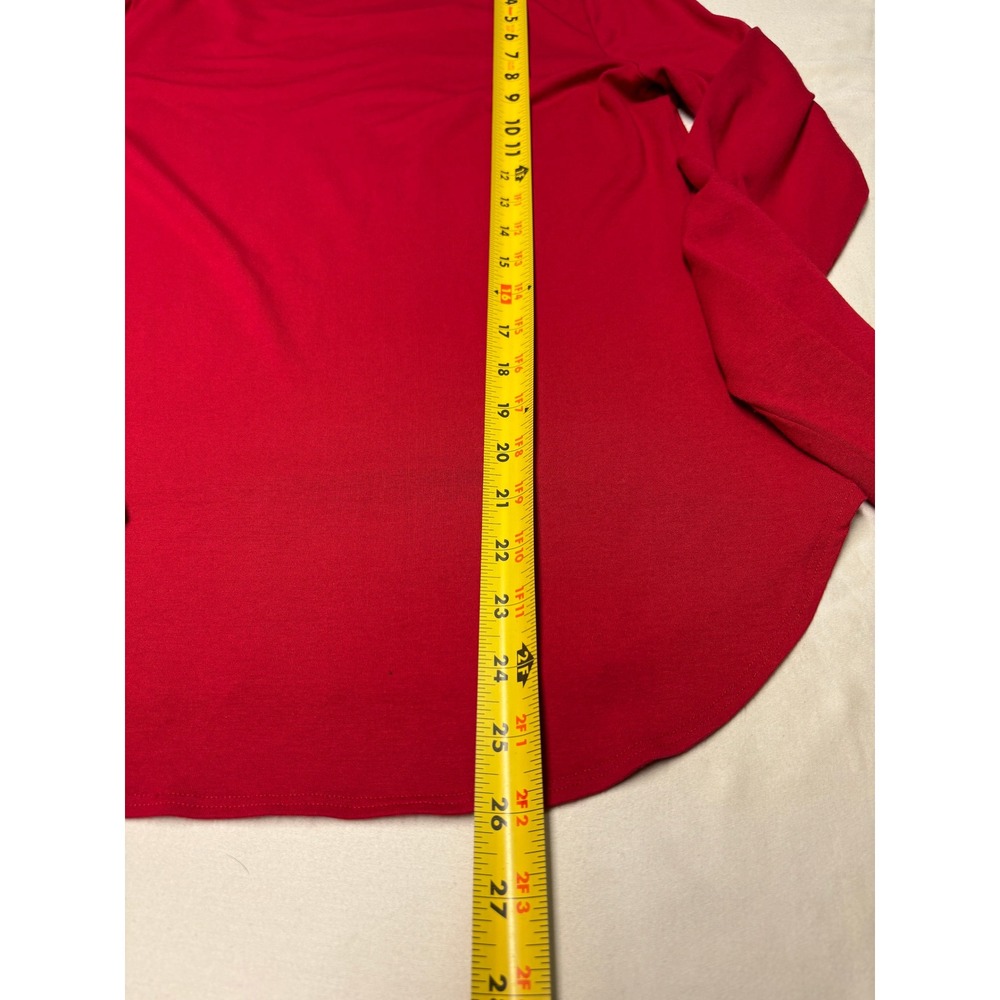 Eileen Fisher Red Long Sleeve High Low Crew Neck Top Rayon Lycra USA Womens S - Picture 6 of 9